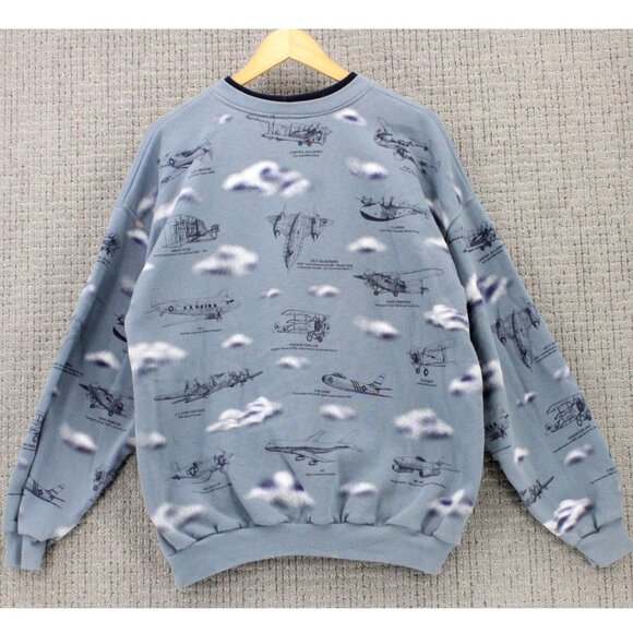 Vintage Art Unlimited Sweatshirt Mens XL History Of Aviation All Over Print 90s - Picture 2 of 9